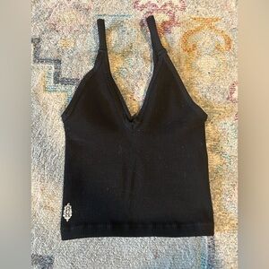 Free People Black, Ribbed V Neck Cropped Top